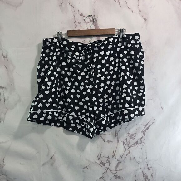 Anthropologie Pajamas Womens 2X Black White PJ Set Shorts Heart Polka Dot Button - Picture 9 of 15